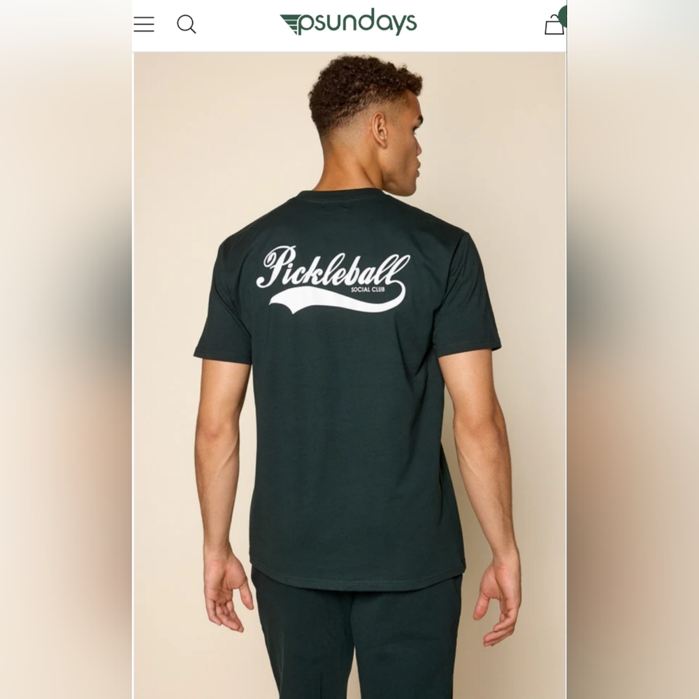 psundays Pickleball Social Club Men's Forrest Green T-Shirt Size Medium NWT